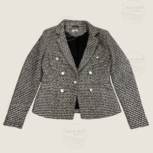 Ecru NWOT Tweed Blazer 10 | Black White Bouclé, Mother of Pearl Buttons, Pockets